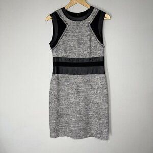 Rebecca Taylor Sheath Pencil Dress Size Large Tweed Faux Leather Midi Above Knee